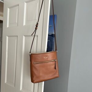 Brown Messenger Bag with Leather Finish and Long Strap